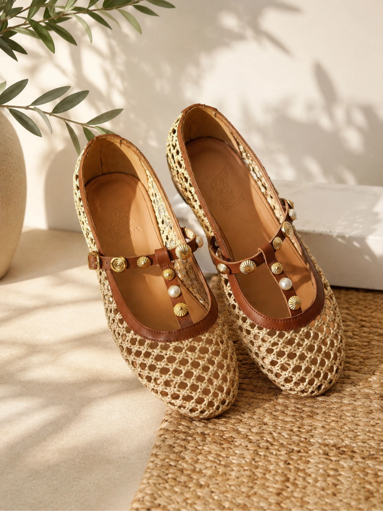 Ancient Greek Sandals raffia ballerina’s cognac beige maat 37